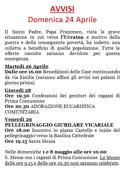 avvisi 24 aprile