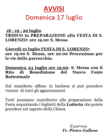 domenica 17 luglio 2016